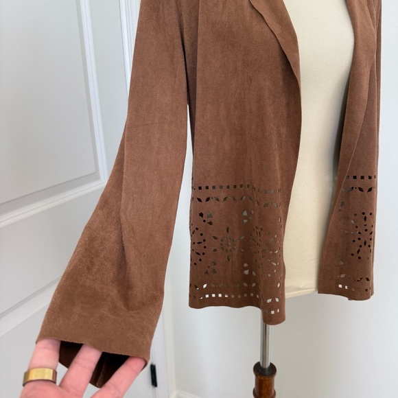 NWT Faux Suede Jacket Blazer Cognac Cutout Western Boho Festival Size Small - Picture 3 of 11